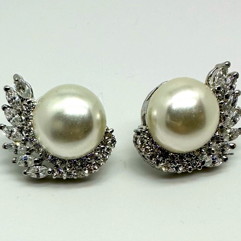 Pearl CZ Sterling Silver Earrings